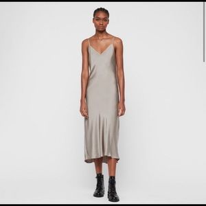 All Saints Tierny Slip Dress in Grey Taupe Color, XS, NWOT, Day to Night